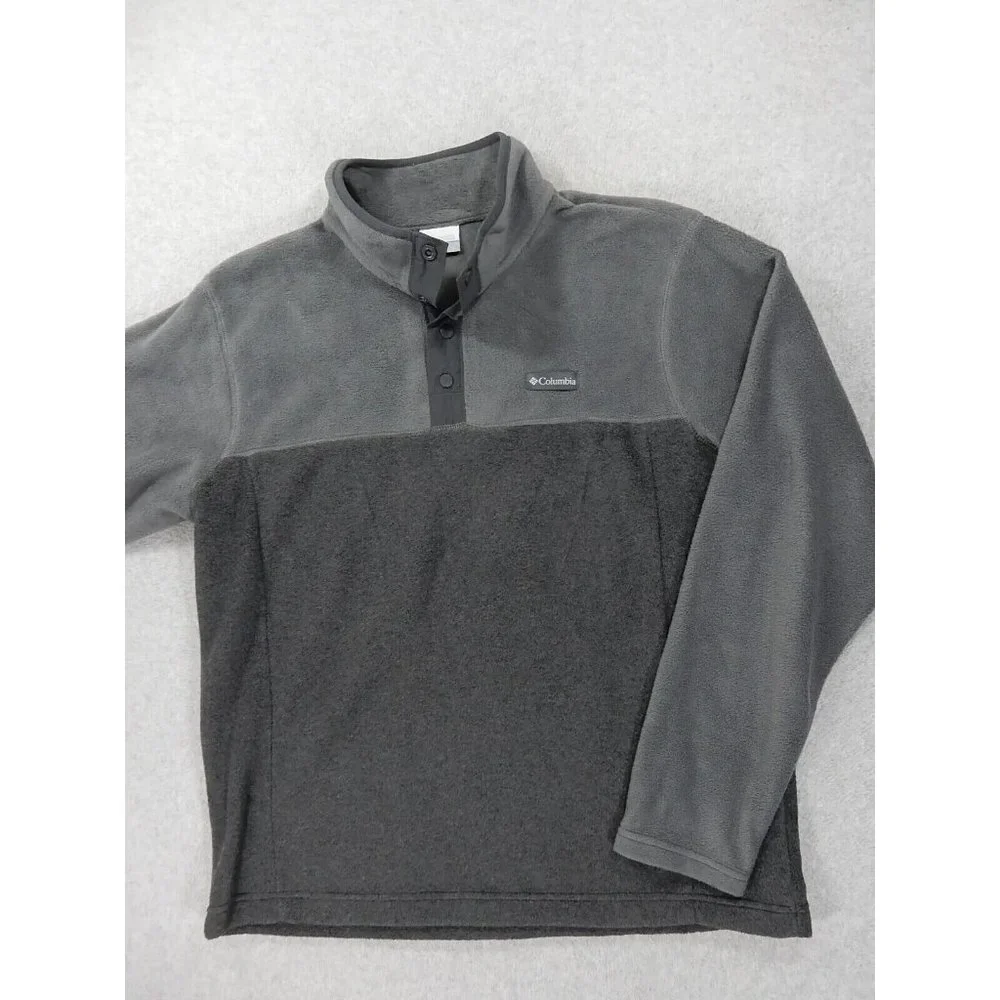 Columbia‎ 2 Tone Logo Fleece 4 Snap Pullover Sweater (Men's Large) Gray